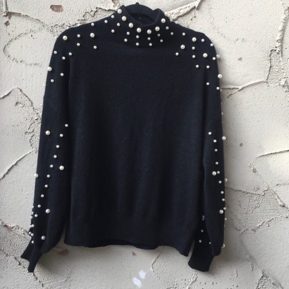 Charter Club Cashmere Imitation Pearl Embellished Sweater in black size 1X - Picture 3 of 10